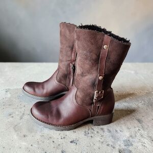 NEW UGGs Chocolate Brown Bellevue Leather & Suede Shearling Boots,Sz 8